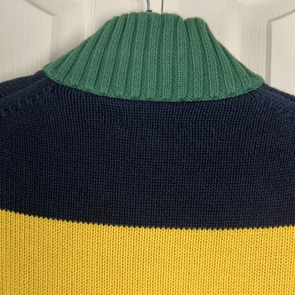Polo Ralph Lauren Quarter Zip Sweater Boys XL Navy Yellow‎ Green Striped A33